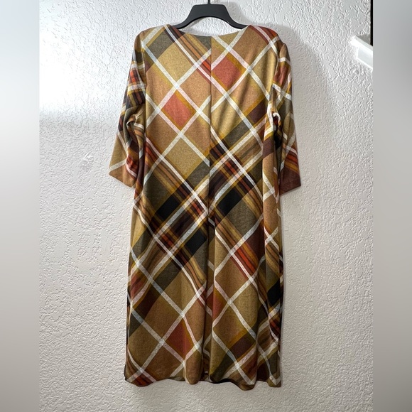 Connected Apparel Brown Burnt Orange Plaid Winter Fall Dress Casual Classic - Picture 2 of 6